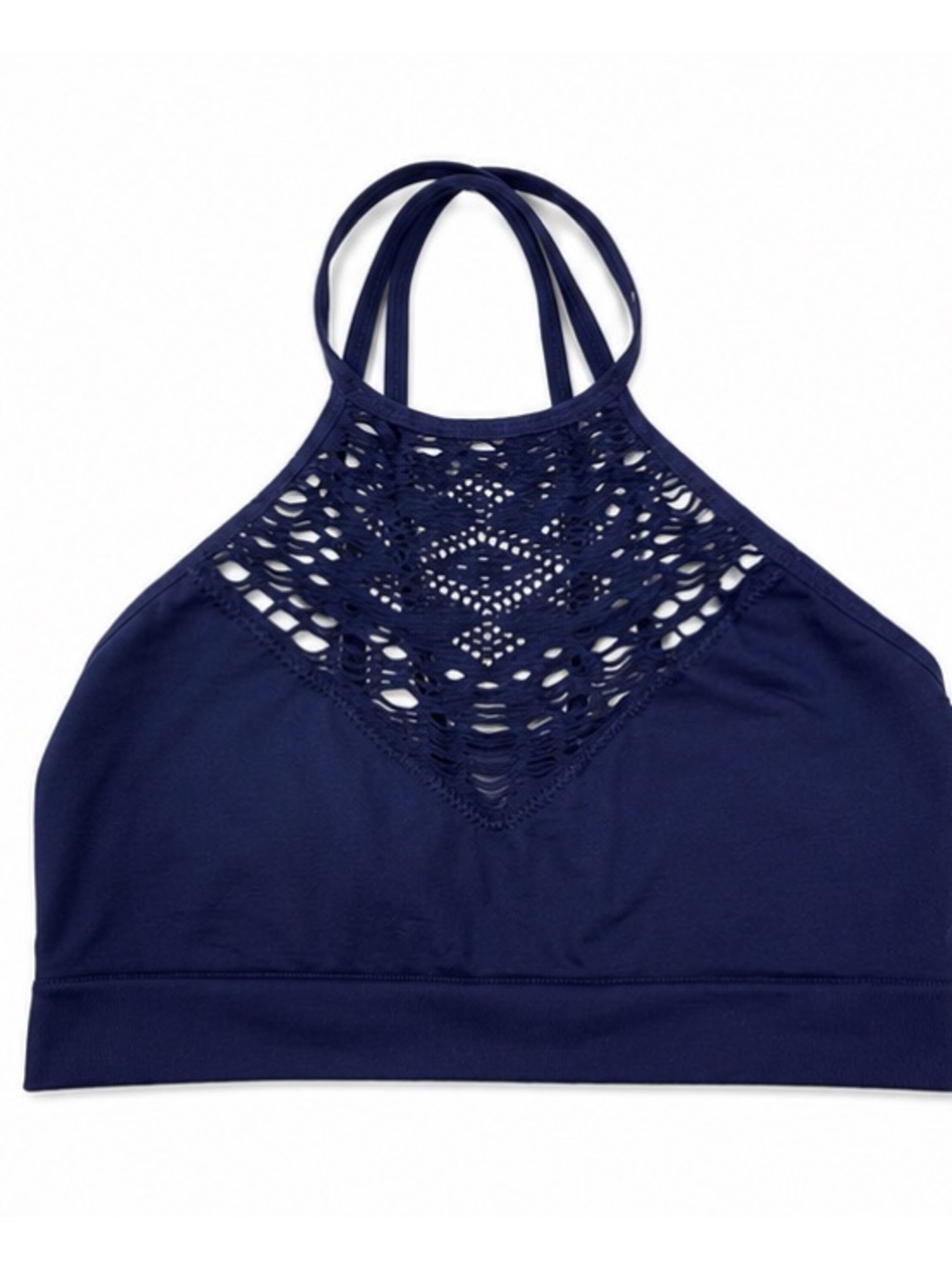Zoe & Bella Navy Blue Lace High Neck Strappy Sports Bra Women’s Size S